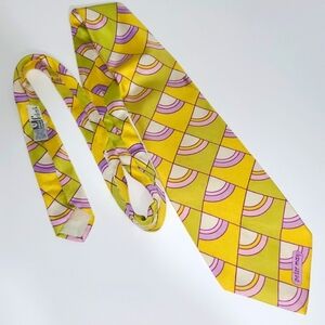 Peter Max Silk Tie Yellow Chartreuse Pink Geometric Shapes Vintage Rare Retro